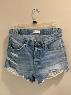 ZARA Light Blue Distressed Denim Cutoff Shorts